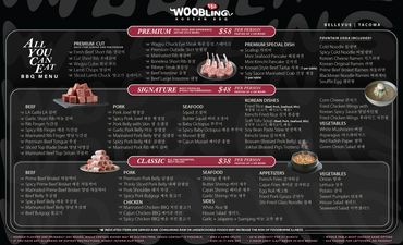 Woobling Korean BBQ All You Can Eat Menu