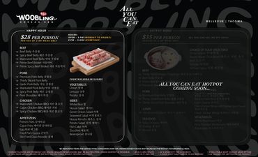 Woobling Korean BBQ Happy Hour All You Can Eat Menu