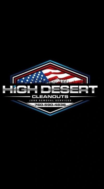 Logo for High Desert Cleanouts junk removal with American flag background.