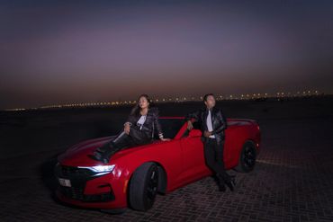 Romantic prewedding photography in dubai with luxury sport car