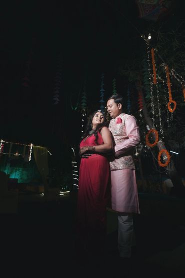 Romantic wedding portrait of bride and groom