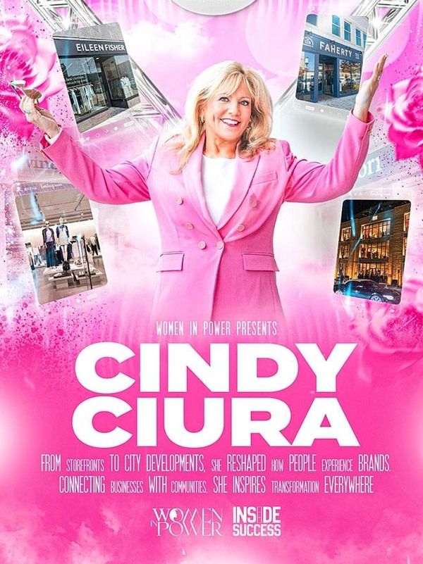 Cindy Ciura featured in a pink-themed Women in Power poster.