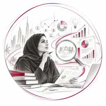 Woman analyzing data and charts at her desk.
