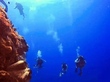 Scuba Diving Groups diving Santa Rosa Wall at Cozumel Mexico.