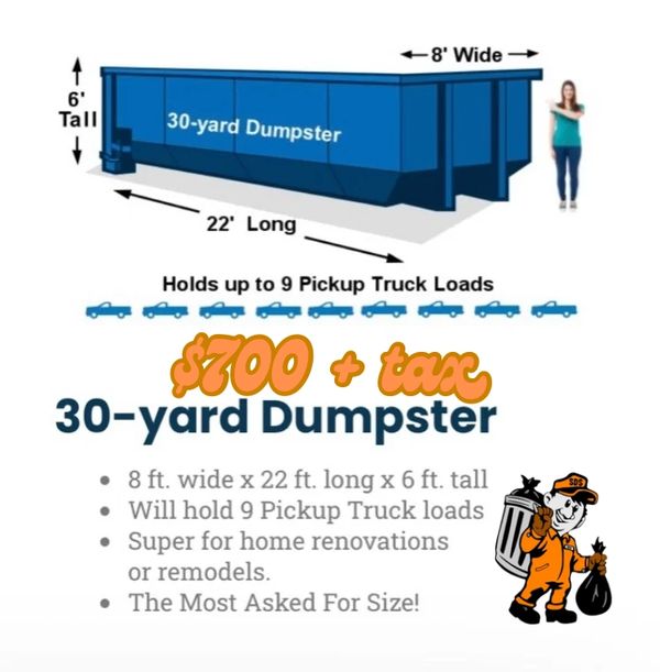 Affordable 30 yard dumpster with price near me.