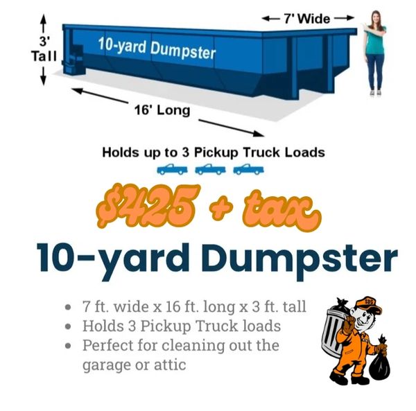 Affordable 10 yard dumpster rental with price near me.