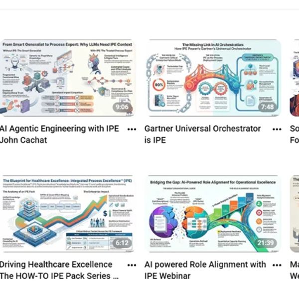 Thumbnail images of educational videos on AI and IPE topics.