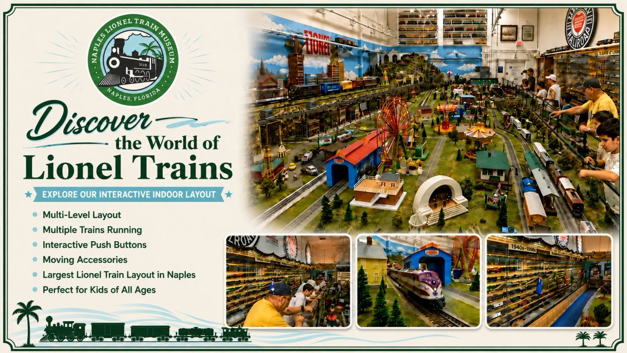 Interactive Lionel train museum with detailed layouts and active trains.