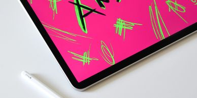 An ipad with the word 'anxiety' drawn on it.
