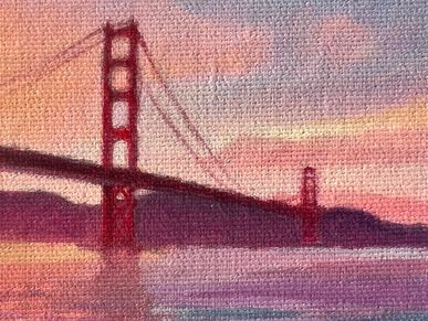 "Pastel Passage", Oil Painting of Golden Gate Bridge, San Francisco, by Artist, Painter, CR Rousseau