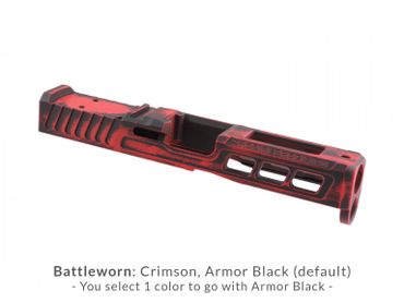 Glock slide with cerakote red pattern, fading into armor black cerakote to make it look worn