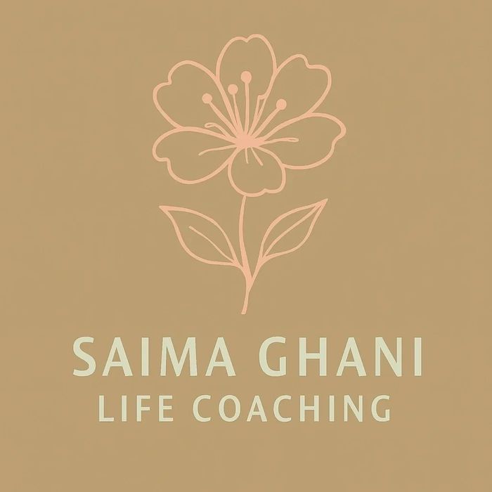 Elegant logo with a flower and text for Saima Ghani Life Coaching.
