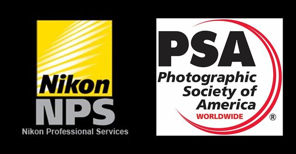 Logos of Nikon Professional Services and Photographic Society of America.
