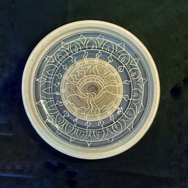 Landscape platter with mandala etching. $75.00 