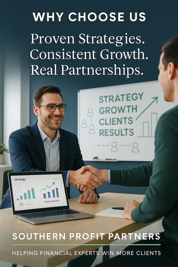 Two professionals shaking hands in a meeting, emphasizing strategy and client growth.