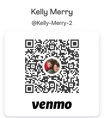 Venmo QR code for Kelly Merry with profile picture in the center.