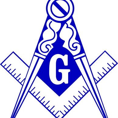 Blue Masonic square and compasses symbol with letter G.