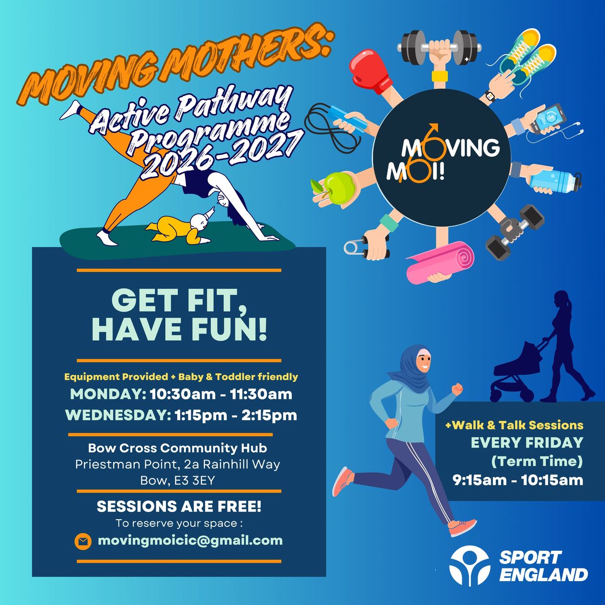 Fitness program for mothers with baby-friendly sessions and walk talks.