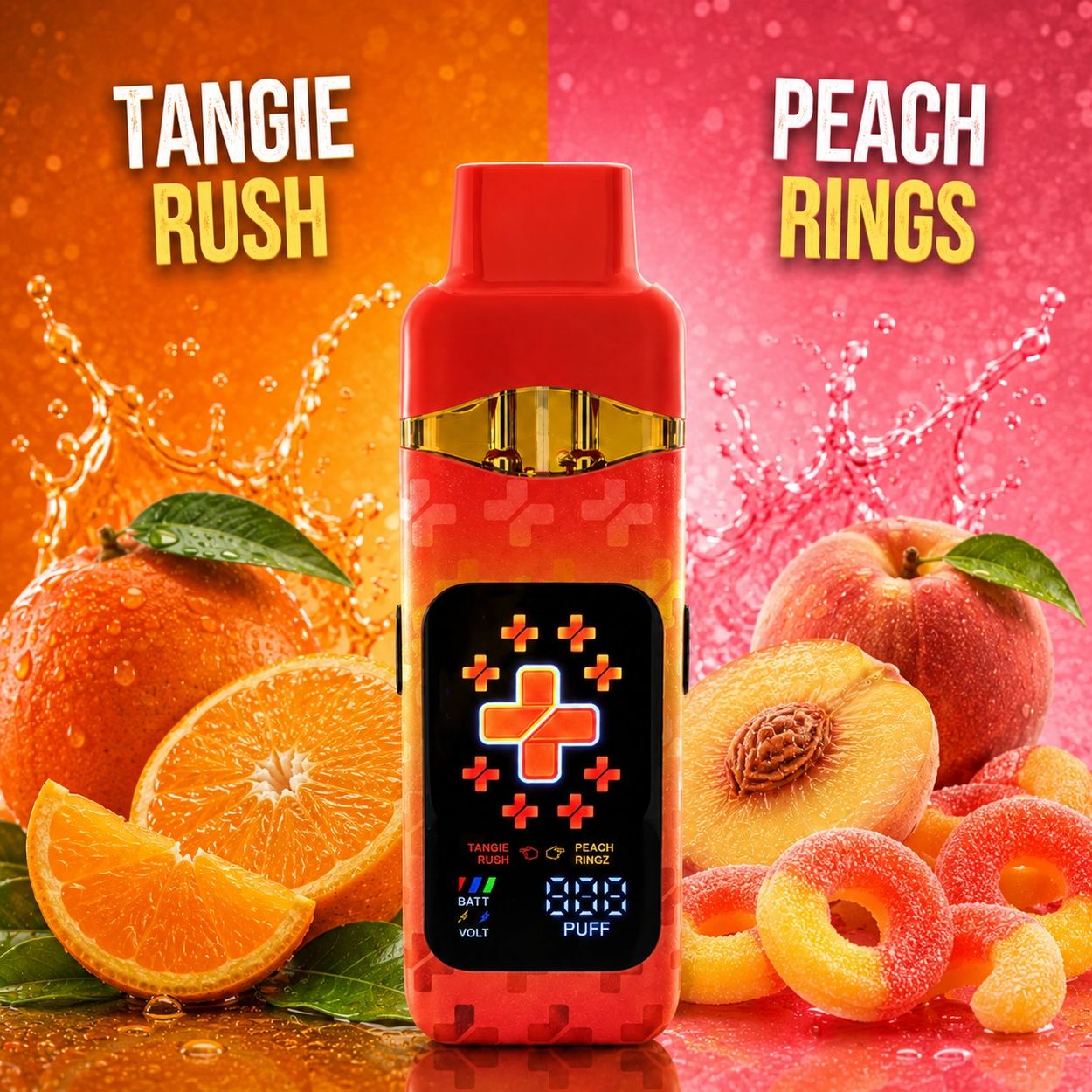Sweet meets citrus. Peach Rings delivers juicy candy sweetness while Tangie Rush adds a burst of bri