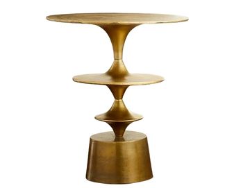 Unique brass side table with tiered design.