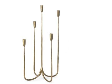 Modern brass candelabra with five holders.