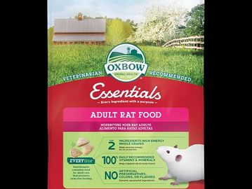 Oxbow Essentials Adult Rat Food bag with a white rat image.