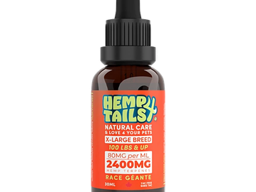 Bottle of Hemp Tails natural pet care oil for large breeds.