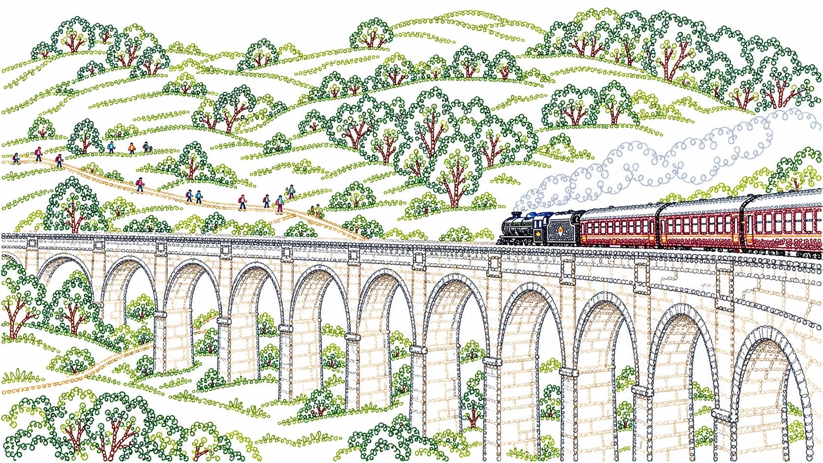 Loop Cell Pointillism of the Jacobite Train in Scotland Created by NJKarels - Not for AI Use.