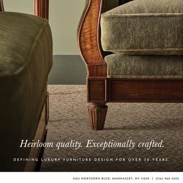 Close-up of luxurious wooden furniture legs with plush cushions on carpet.
