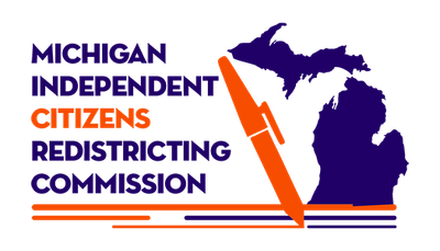 Michigan Independent Citizens Redistricting Commission logo with map and text.