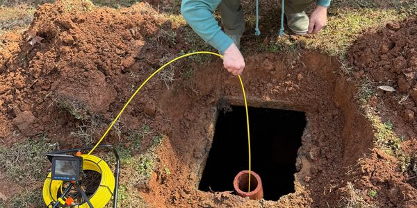 Septic camera inspection inside drain line checking for blockages, roots, or pipe damage