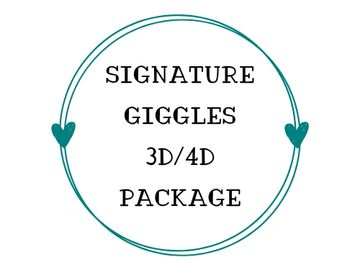 Logo for Signature Giggles 3D/4D Package with a heart-accented circle.