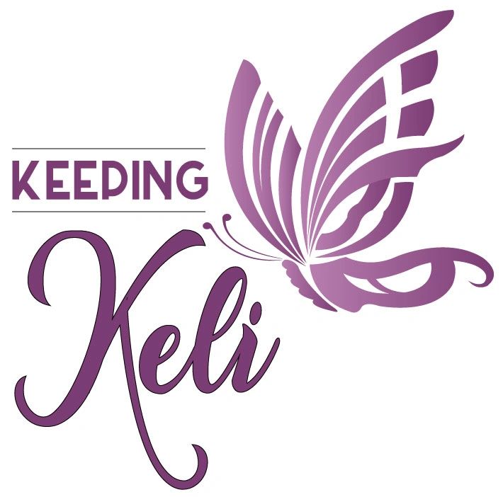 Purple butterfly logo with text 'Keeping Keli' in elegant fonts.