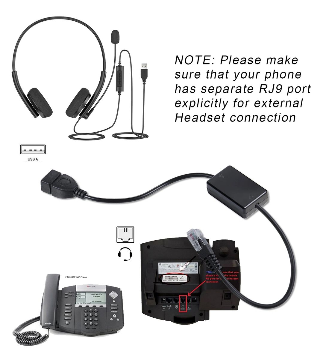 betale sig tre mavepine Male RJ9 Plug to Female USB Type A Headset Adapter Compatible with  Plantronics Jabra Sennheiser Wired