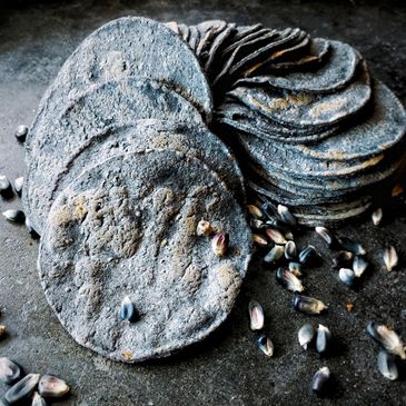 Organic Stone Ground Heirloom Blue Corn Hand Made Tortillas using Masienda Corn Kernels Cal Lime   