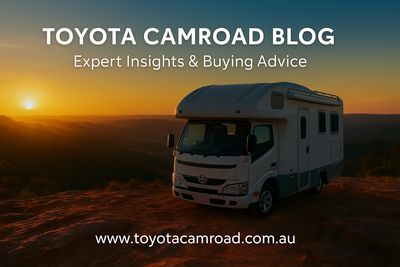 Toyota Camroad motorhome at sunset promoting the Toyota Camroad Blog with expert buying insights.