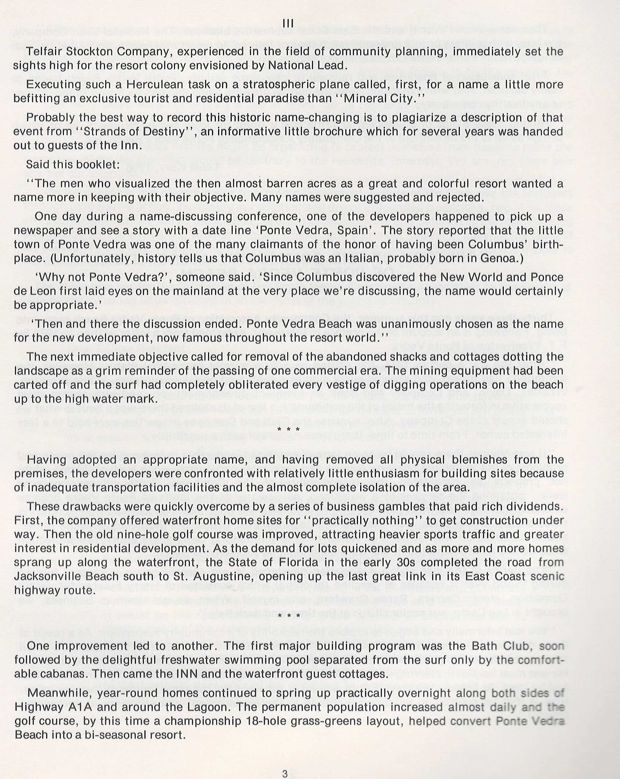 Text about the naming and development of Ponte Vedra Beach.