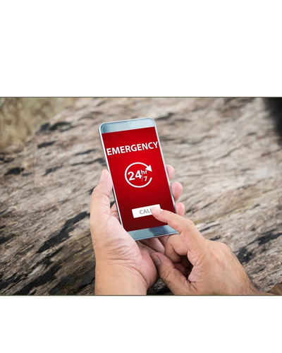Person using a smartphone to call 24/7 emergency services.