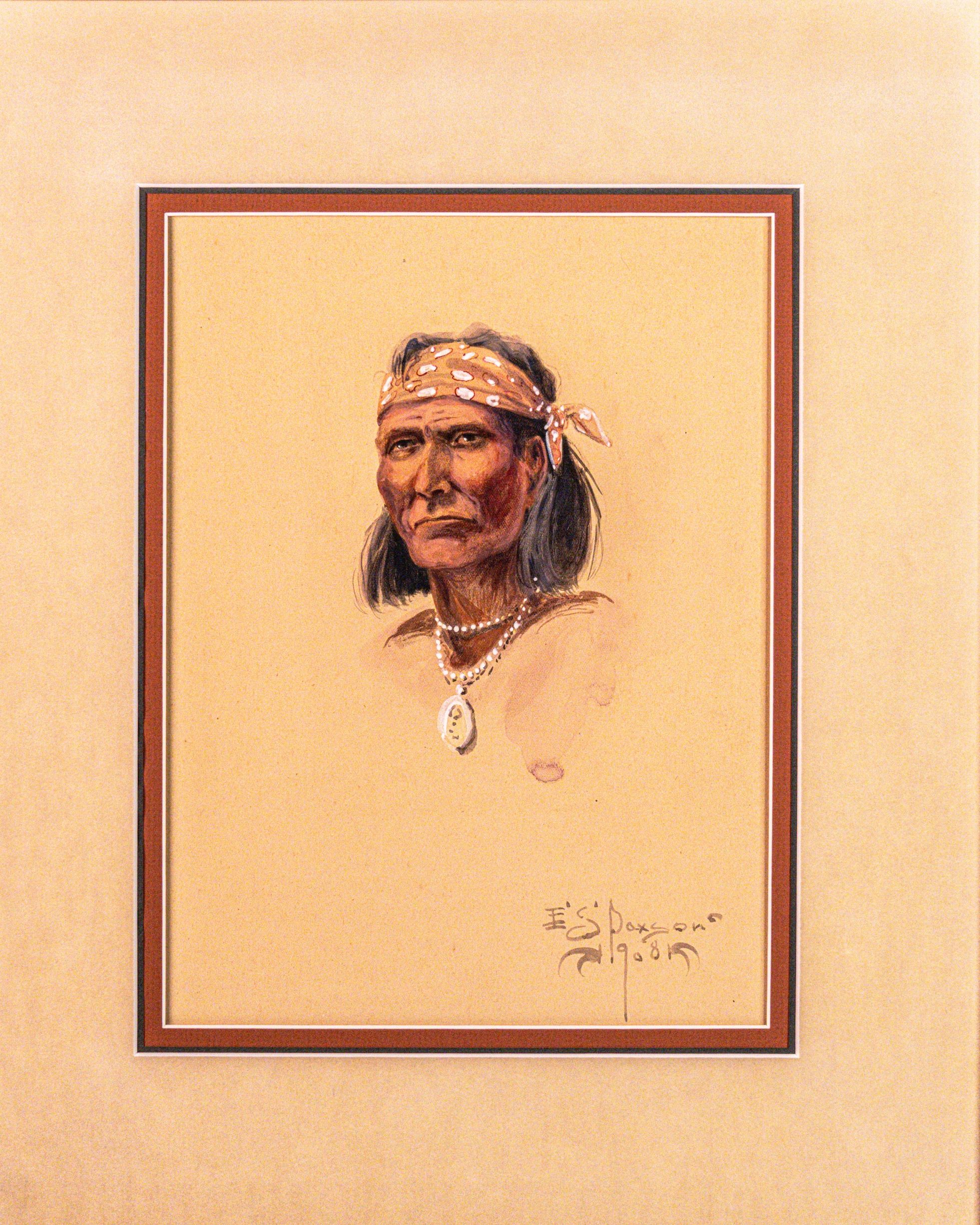 "Geronimo" Watercolor, Edgar S. Paxon. 1908
