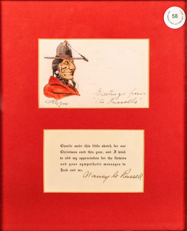 "Greetings from the Russells" Watercolor by Charles M. Russell accompanied by a letter by Nancy Russ