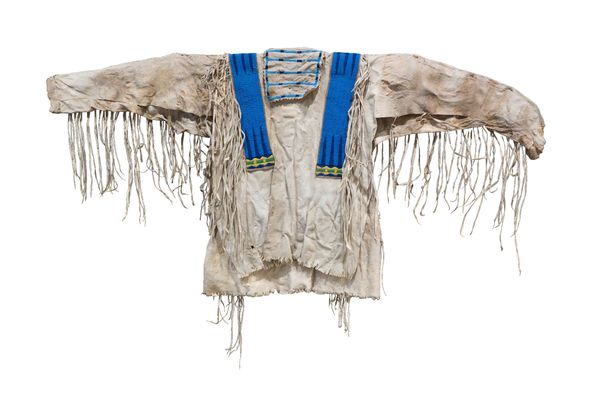 Lakota Sioux beaded hide war shirt. Native American war shirt