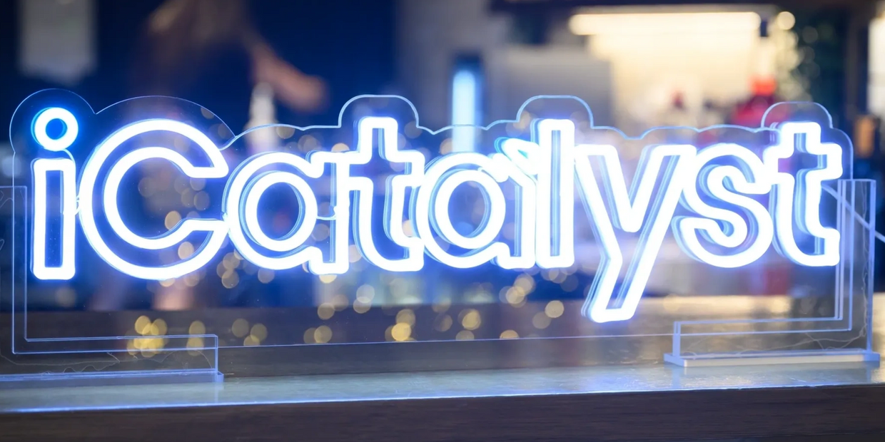neon sign of the iCatalyst logo, leading Microsoft Solutions Partner in Australia