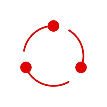 Three red dots connected by curved lines forming a circular pattern.