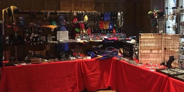 Jewelry and accessory display at a market.