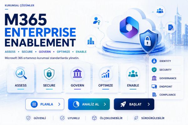 Microsoft 365 kurumsal çözümler yönetimi görseli.