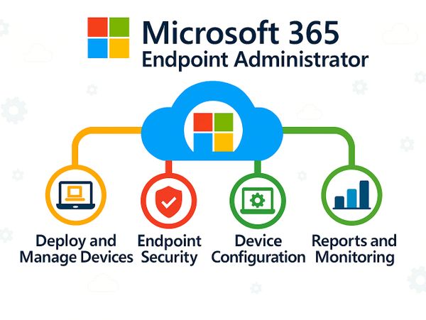 Microsoft 365 Endpoint Administrator overview with key functions.