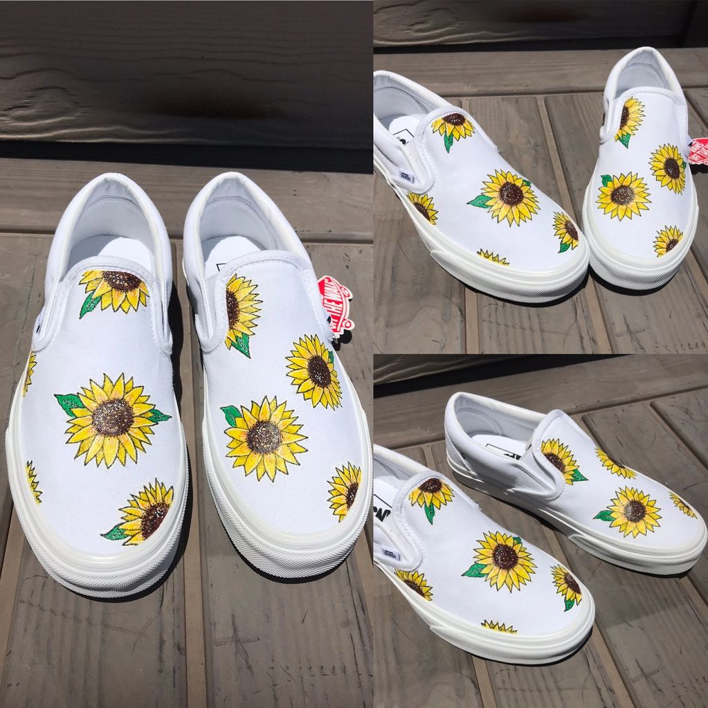 Canvas slip ons with painted sunflowers