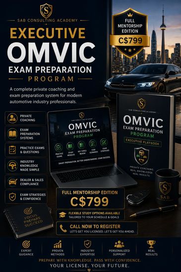 Executive OMVIC exam prep with private coaching and full mentorship for C$799.