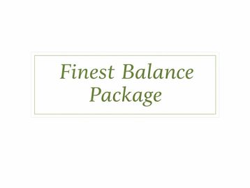 Text reading 'Finest Balance Package' in green serif font on white background.