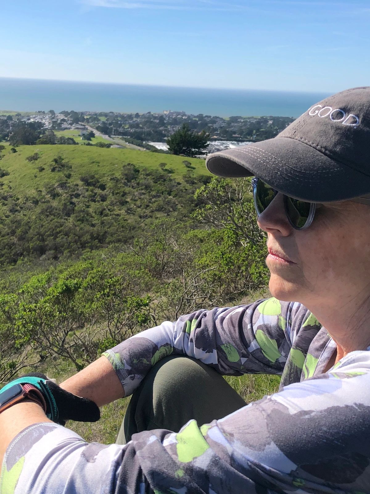 Cynthia looking out over the Ranch to the sea. 